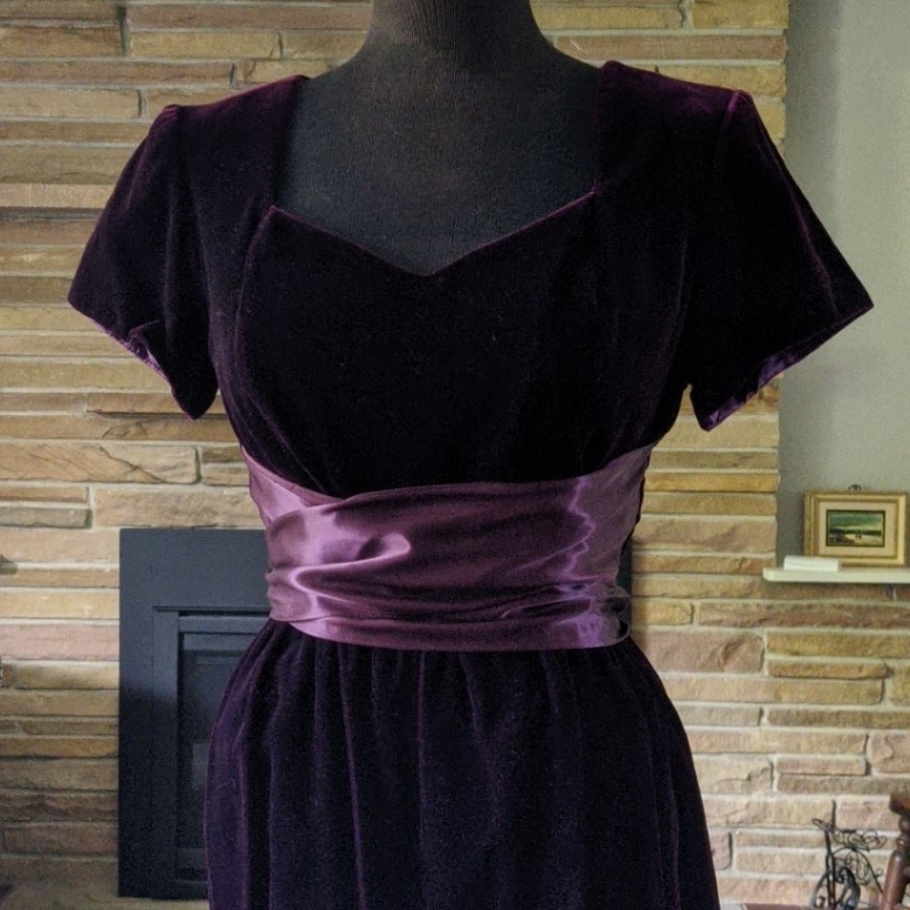 Burgundy velvet floor length gown